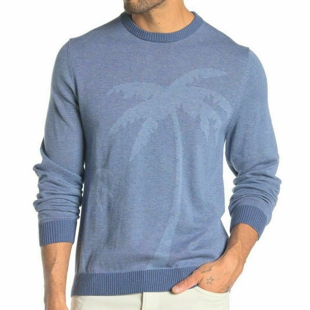 NWOT Tommy Bahama Sweater Blue Palm Tree Knit